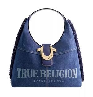 NWOT True Religion Frayed Denim Hobo Bag.